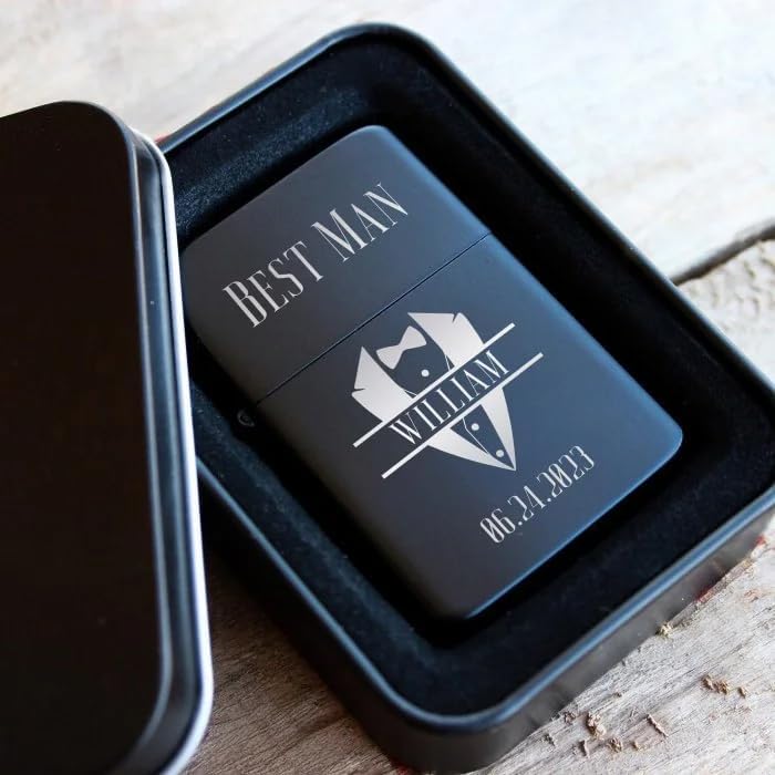 Ships Next Day, Custom Personalized Lighter with Case & Name, Bachelor Party Groomsmen Gift, Engraved Lighter Gifts for Husband and Dad (Monogram Design)