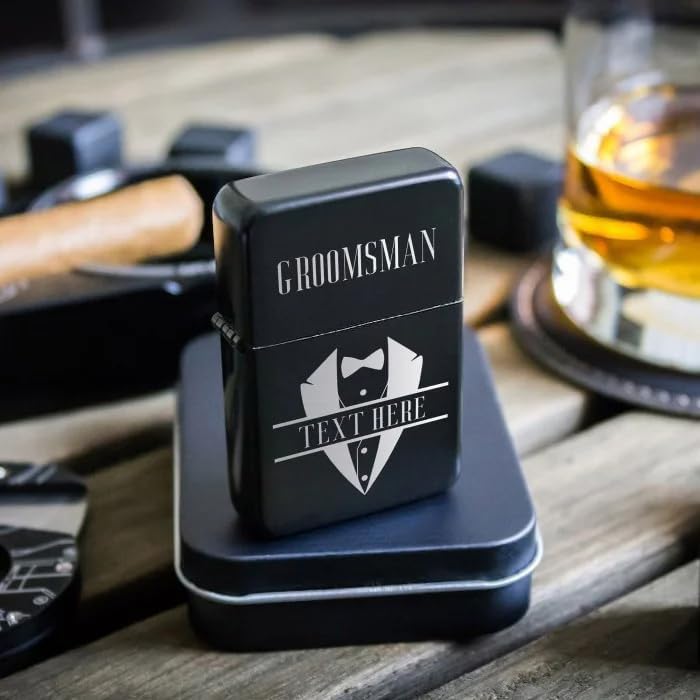 Ships Next Day, Custom Personalized Lighter with Case & Name, Bachelor Party Groomsmen Gift, Engraved Lighter Gifts for Husband and Dad (Monogram Design)
